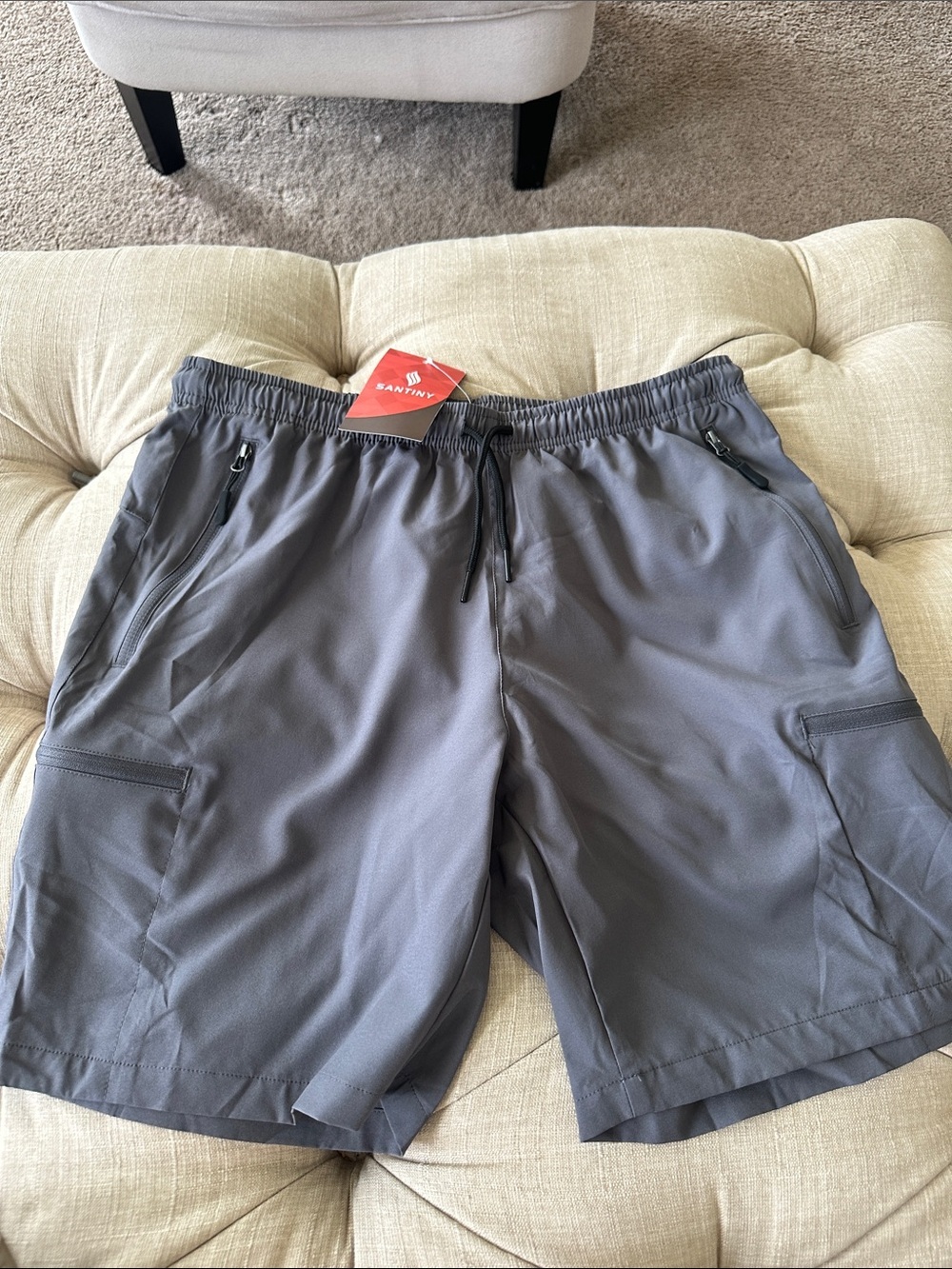 Santiny Men’s Gray Cargo Active Shorts with Zipper Pockets